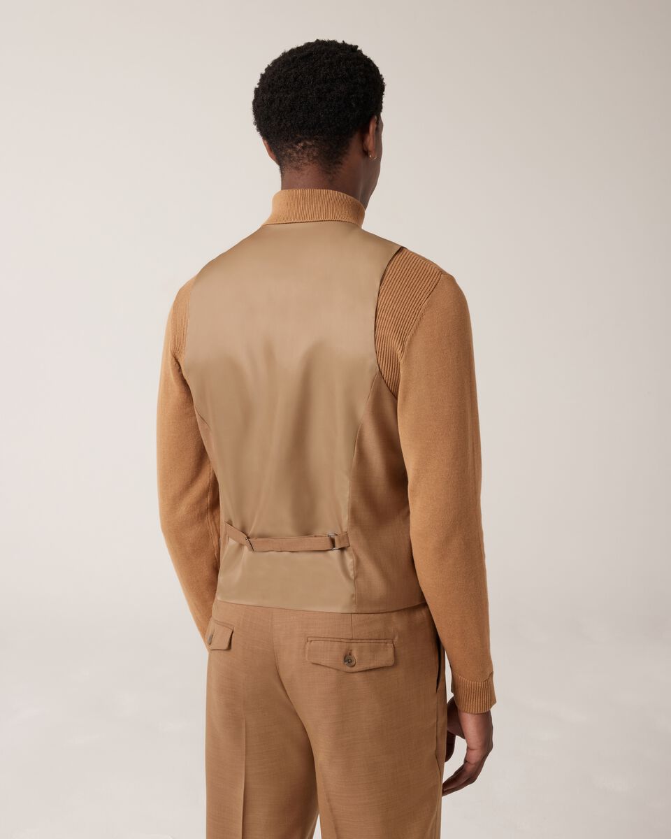 5 Button Tailored Fashion Vest, Tan, hi-res